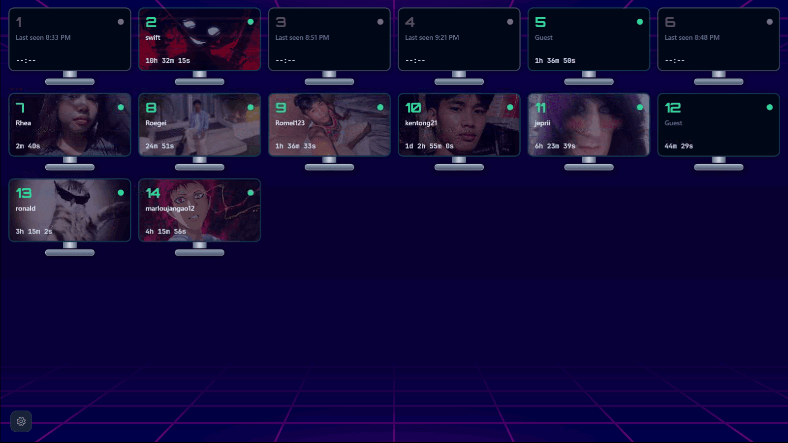CafeCentro coinbox PC selection screen